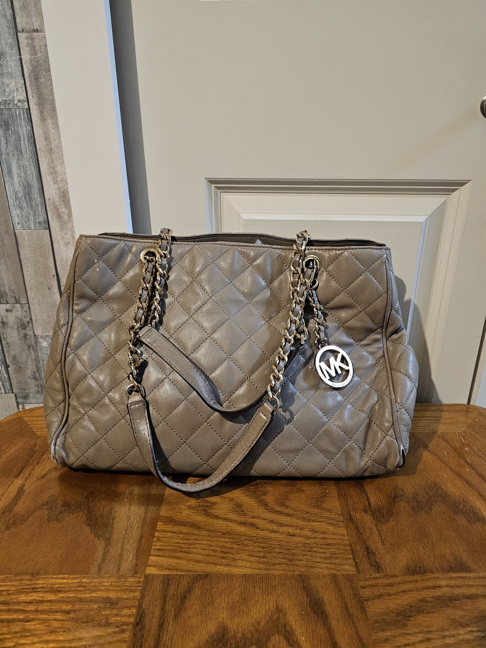 Michael Kors Quilted Shoulder Bag in Taupe Gray
